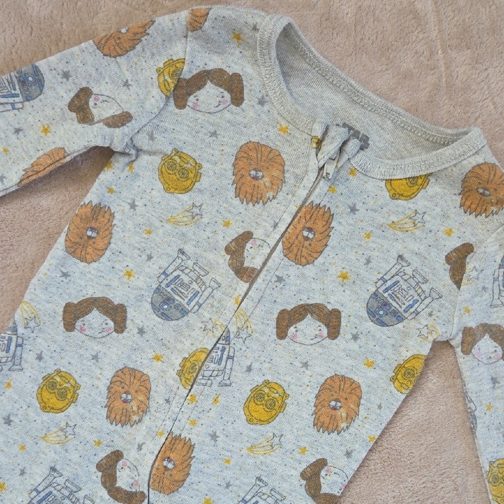 STAR WARS Princess Leia R2-D2 Baby Girls 2 Pack Zip Up Sleep N' Play Footie 12m - Picture 4 of 12
